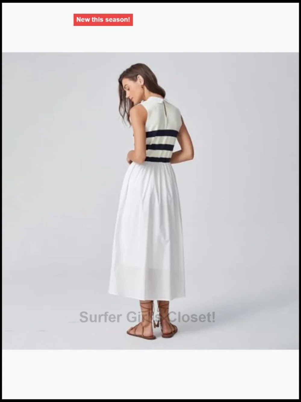Sleeveless Stripe Knit A-Line Midi Dress Cotton Casual Summer